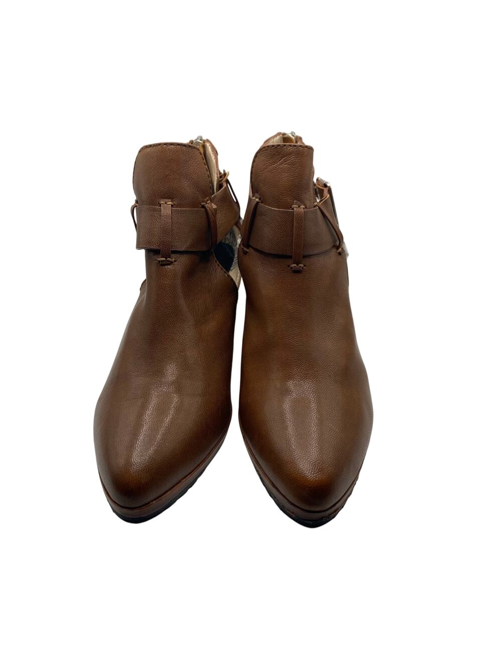 Matt Bernson Brown Leather Ankle Boots Women’s 9M – Western Cutout Block Heel